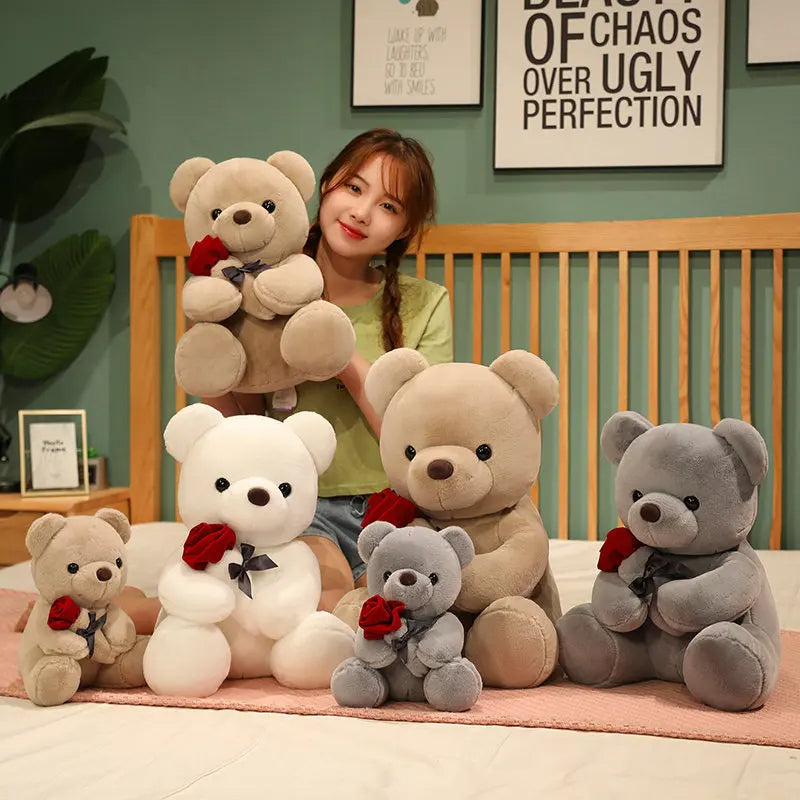 Roses Teddy Bear Plush Pillow