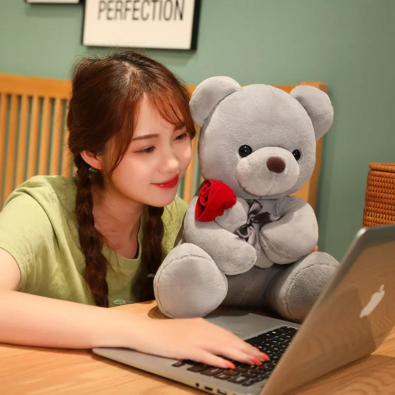 Roses Teddy Bear Plush Pillow