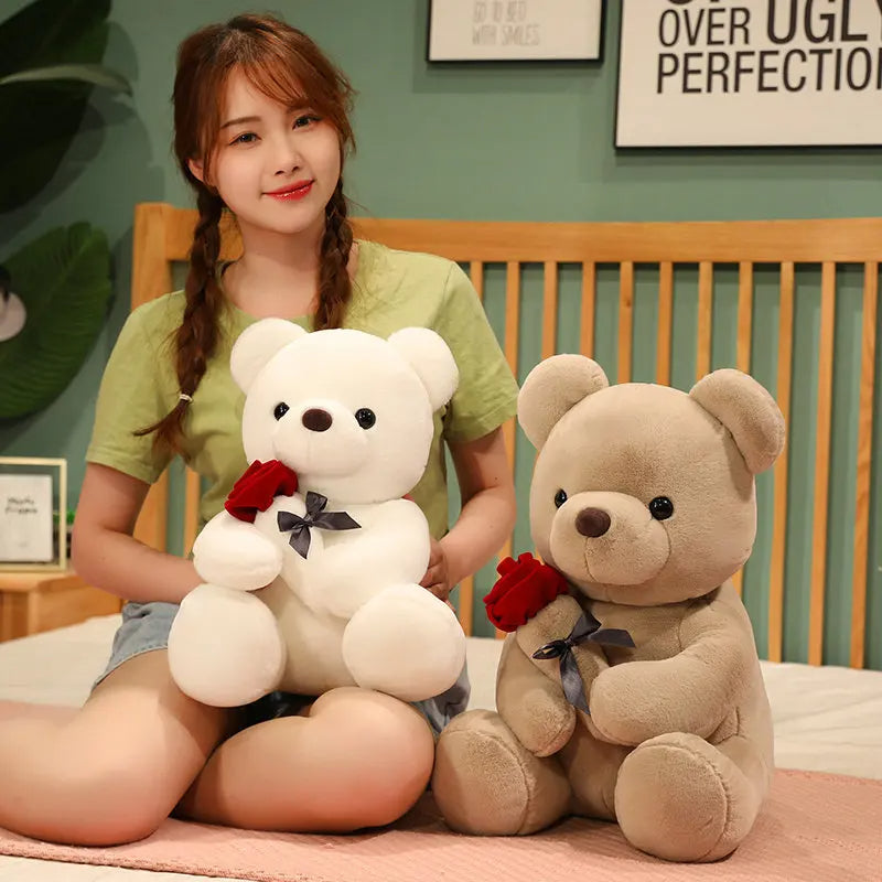 Roses Teddy Bear Plush Pillow