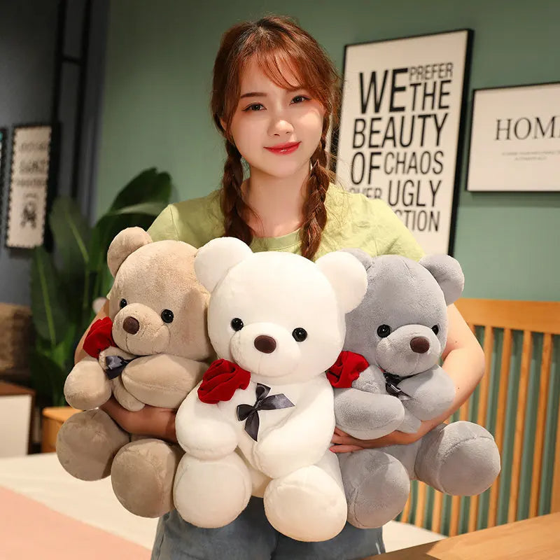 Roses Teddy Bear Plush Pillow