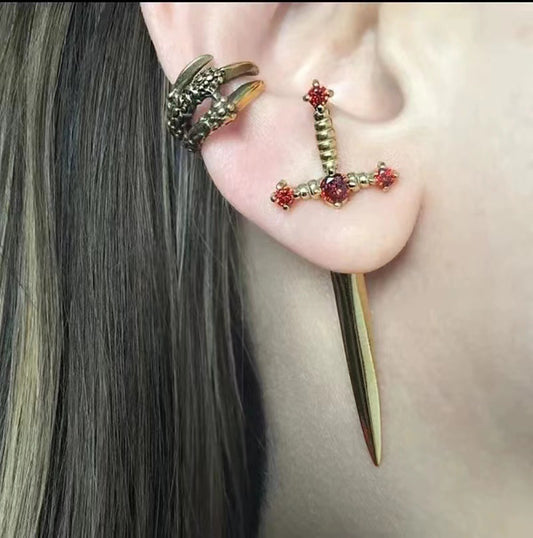 Dagger earrings, statement earrings, edgy jewelry, bold earrings, gold earrings, silver earrings, black earrings, fashion earrings, unique earrings. 