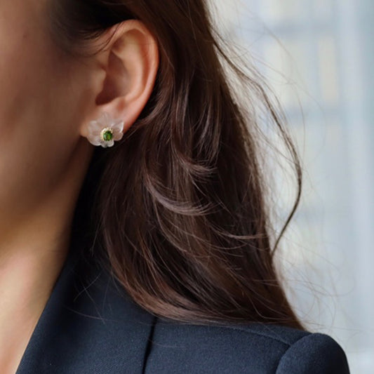 Natural White Crystal Carved Stud Earrings