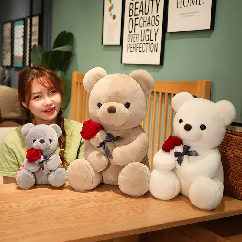 Roses Teddy Bear Plush Pillow